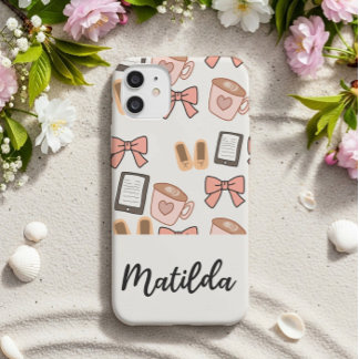 Coque Pour iPhone 14 Personalized cozy Girly Bows & Coffee Pattern