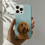 Coque iPhone 15 Pro Personalized Dog Photo | Pastel Blue Pet<br><div class="desc">Bring your favorite furry friend everywhere you go with this personalized dog photo phone case. Featuring a soft pastel blue background, your pet’s photo, and a custom name, this design is perfect for dog lovers who want something stylish, minimal, and meaningful. This custom pet phone case makes a thoughtful gift...</div>