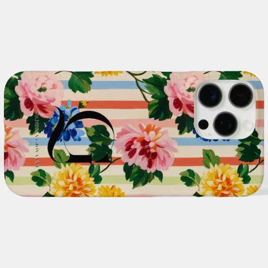 Coques Case-Mate iPhone Personalized Floral Stripe Monogram (Verso (horizontal))