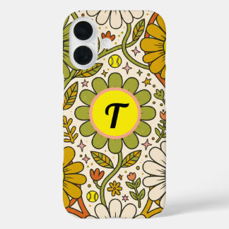Coques iPhone 16 Personalized Groovy Floral Tennis Monogram