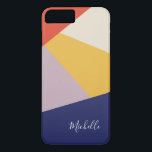 Coque iPhone 8 Plus/7 Plus Personalized Modern Geometric Triangles<br><div class="desc">Here's a bright version of the popular asymmetrical triangle pattern using this year's trending colors in shades of coral, ochre, tan, mauve, and navy blue. The design has been created so that it be personalized with your name using a script typographiy font you're going to love. This design created by...</div>