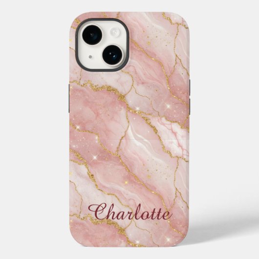 Coques Case-Mate iPhone Personalized Modern Rose Quartz Marble Gold (Verso)