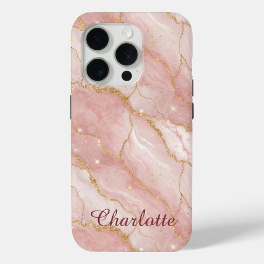 Coques Case-Mate iPhone Personalized Modern Rose Quartz Marble Gold (Verso)