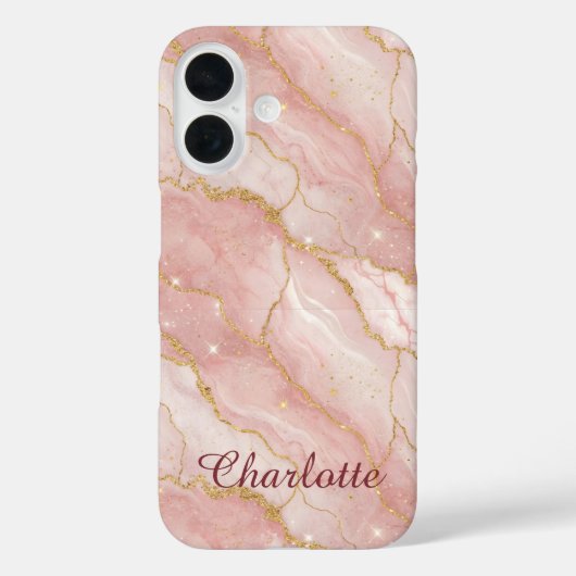Coques Case-Mate iPhone Personalized Modern Rose Quartz Marble Gold (Verso)