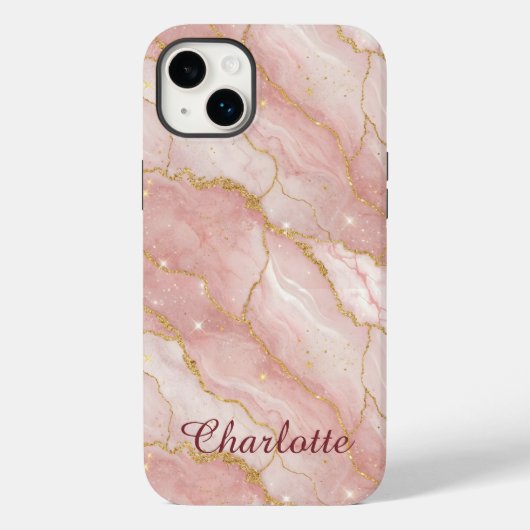Coques Case-Mate iPhone Personalized Modern Rose Quartz Marble Gold (Verso)