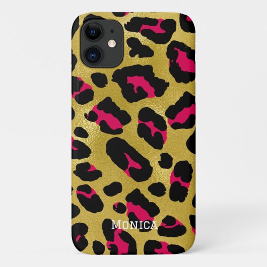Coques Case-Mate iPhone Personalized Name Chic Gold Glitter Black Leopard  (Dos)