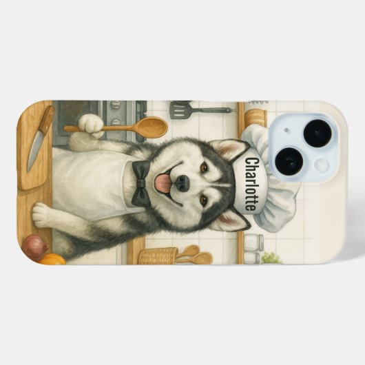 Coques Case-Mate iPhone Personalized Name Funny Siberian Husky Dog Chef (Verso (horizontal))