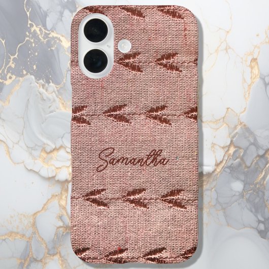 Coques Case-Mate iPhone Personalized Name Linen Toile Powder Pink Stripes