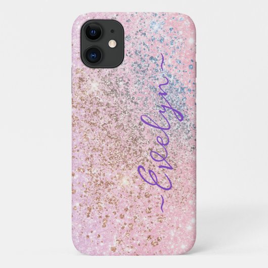 Coques Case-Mate iPhone Personalized pastel pink blue glitter (Dos)