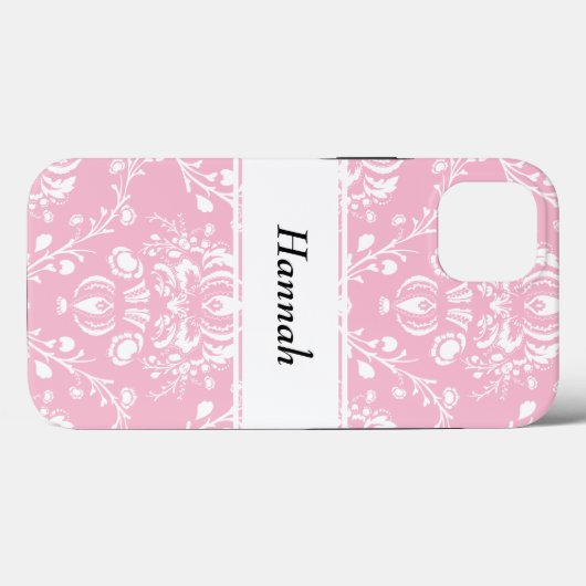 Coques Case-Mate iPhone Personalized Pink and White Damask  (Verso (horizontal))