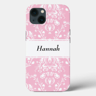 Case-Mate iPhone Case Personalized Pink and White Damask 