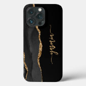 Coques Case-Mate iPhone Personalized Signature Black Gold Agate (Verso)