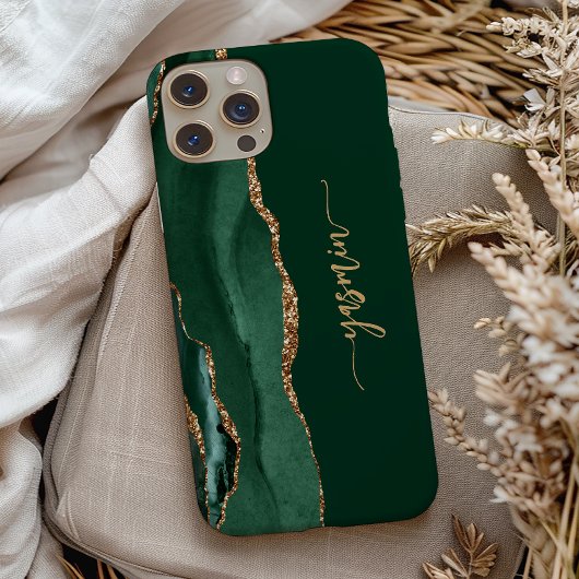 Coques Case-Mate iPhone Personalized Signature Emerald Green Gold Agate