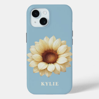 Coque Pour iPhone 15 Personalized Sunflower Name Blue Phone Case