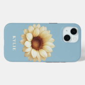 Coques Case-Mate iPhone Personalized Sunflower Name Blue Phone Case (Verso (horizontal))