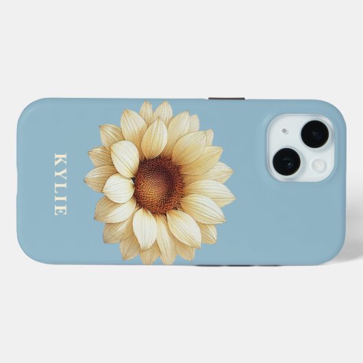 Coques Case-Mate iPhone Personalized Sunflower Name Blue Phone Case (Verso (horizontal))