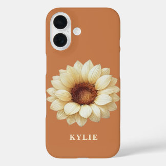 Coques iPhone 16 Personalized Sunflower Name Terra Cotta Phone Case