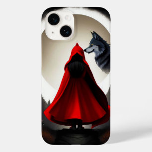 Coque Pour iPhone 14 Personnage à capuche rouge face à un loup majestue
