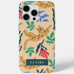 Coque iPhone 15 Pro Max Personnalisable Chat Ocelot & Feuilles Matisse