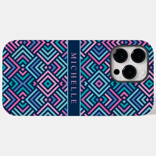 Coques Case-Mate iPhone Personnalisable Lumineuse Bleu foncé rose géométri (Verso (horizontal))