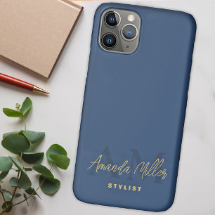 Case-Mate iPhone Case Personnalisé Avec Le Nom Blue Gold Moderne Monogra
