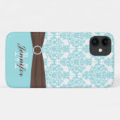 Coques Case-Mate iPhone Personnalisé Blue, Brown, blanc Damask iPhone 11 (Dos (Horizontal))