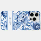 Coques Case-Mate iPhone Personnalisé Blue Floral Chinoiserie Fleurs Nom (Verso (horizontal))