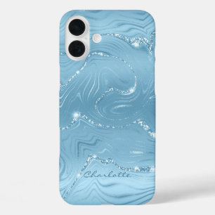 Coques iPhone 16 Plus Personnalisé Chic Bleu Parties scintillant Motif F