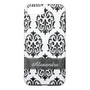 Coque iPhone 7 Plus Personnalisé chic élégant noir et blanc damask