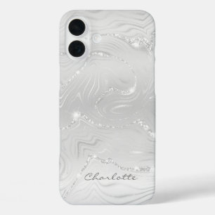 Coques iPhone 16 Plus Personnalisé Chic gris argent Parties scintillant
