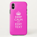 Coque Case-Mate Pour iPhone Personnalisé Conserver le calme Ayez votre texte s<br><div class="desc">Un accent rose chaud personnalisé Gardez le calme et continuez avec style en disant sur un cadeau personnalisé. Essayez humour ou fantaisie sur vos mots créatifs sur les deux lignes de texte modifiables. N'oubliez pas d'utiliser les lettres CAPITAL pour obtenir les meilleurs résultats. Utilisez le lien "Demandez à ce concepteur"...</div>