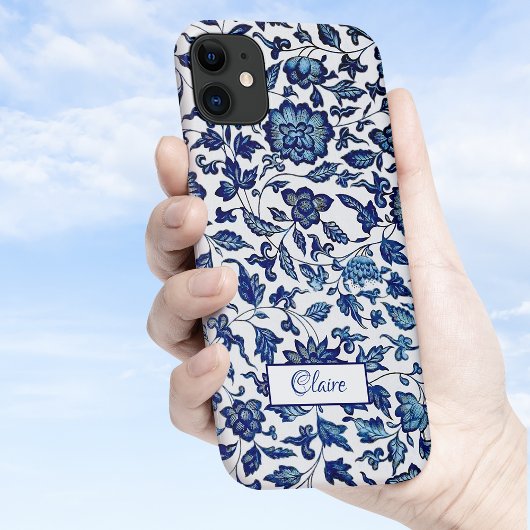 Coques Case-Mate iPhone Personnalisé Exotic Chic Bleu & Blanc Floral