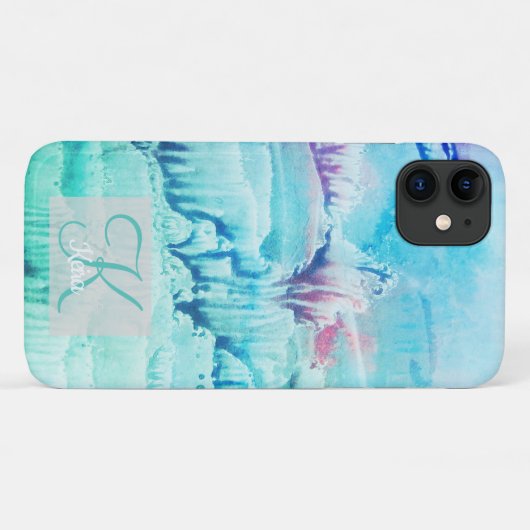 Coques Case-Mate iPhone Personnalisé Girly Blue Monogramme Turquoise (Dos (Horizontal))