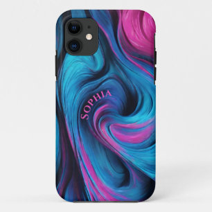 Case-Mate iPhone Case Personnalisé Moderne Abstrait-Bleu et Fuchsia-