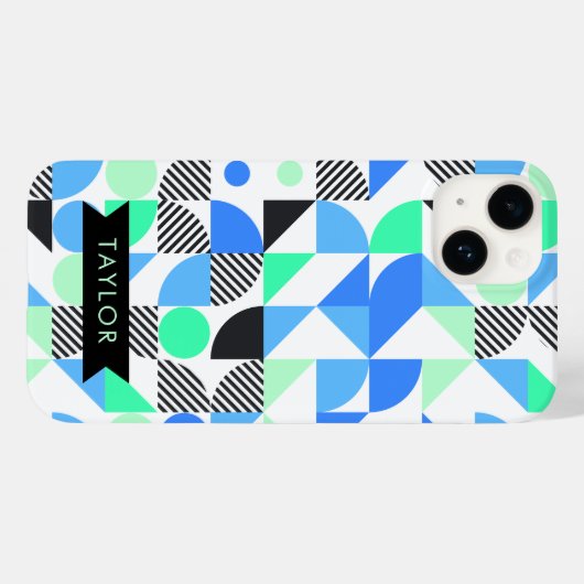 Coques Case-Mate iPhone Personnalisé Moderne Monnaie Bleue Géométrique (Verso (horizontal))