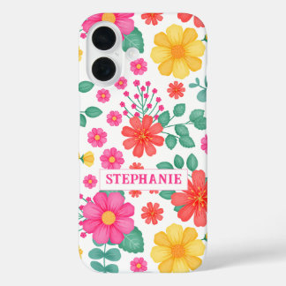 Coques iPhone 16 Personnalisé Monogramme Fleur sauvage Floral Cute