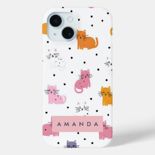 Coque Pour iPhone 15 Personnalisé Motif de chat jouant avec Pois