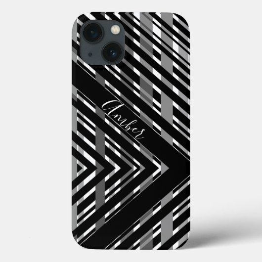 Coques Case-Mate iPhone Personnalisé rayé code-barres chevron gris noir (Verso)