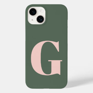 Coque Pour iPhone 14 Personnalisé Simple Bold Monogramme rose et vert