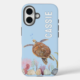 Coques iPhone 16 Personnalisé Sous La Tortue Bleue
