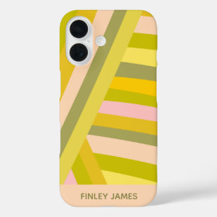 Coques iPhone 16 Personnalisé Vert Rose Yellow Stripes Nom été
