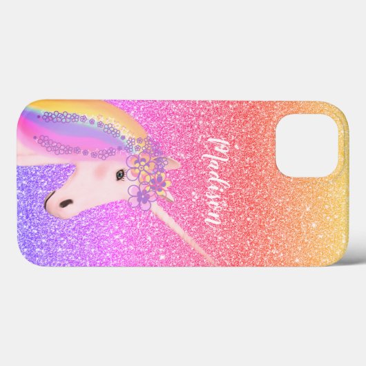 Coques Case-Mate iPhone Personnalisée Rainbow Unicorn Parties scintillant (Verso (horizontal))