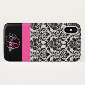 Coques Case-Mate iPhone Personnaliser Hot Pink Black Damask Patch (Dos (Horizontal))