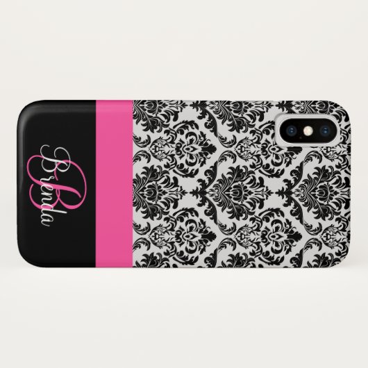 Coques Case-Mate iPhone Personnaliser Hot Pink Black Damask Patch (Dos (Horizontal))