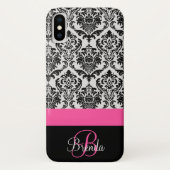 Coques Case-Mate iPhone Personnaliser Hot Pink Black Damask Patch (Dos)