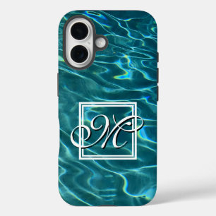 Coques iPhone 16 Personnaliser le monogramme des vagues océaniques 