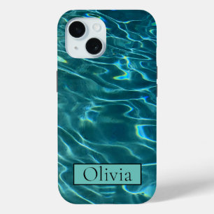 Coque Pour iPhone 15 Personnaliser les vagues bleues de l'océan