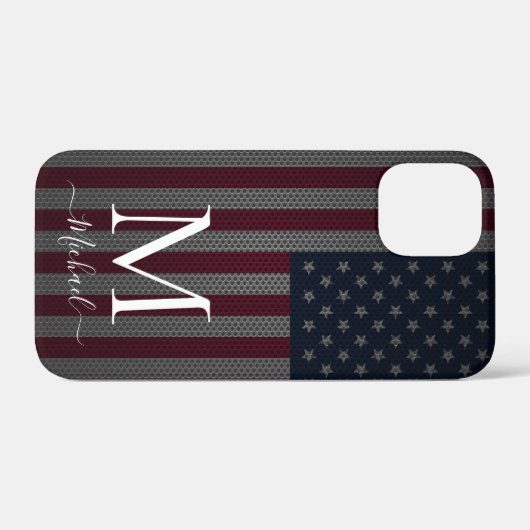 Coques Case-Mate iPhone Personnaliser Monogramme American Drapeau Maillage (Verso (horizontal))