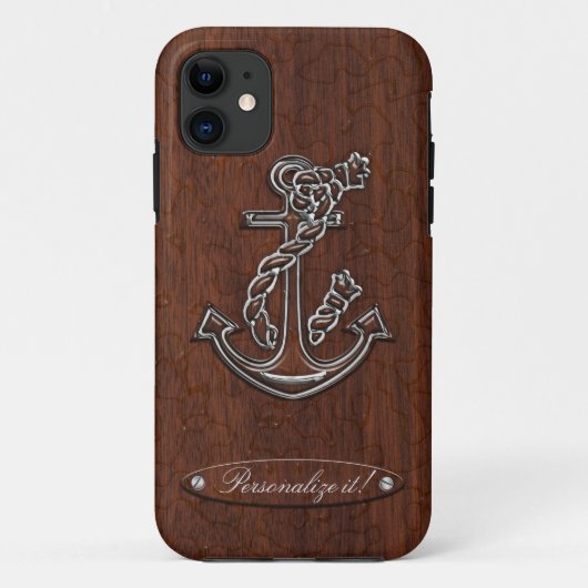 Coques Case-Mate iPhone Personnalisez-le ! Acier Ancre en acajou marin hum (Dos)