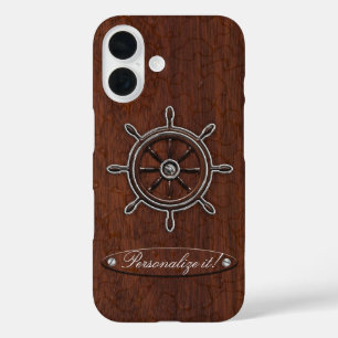 Coques iPhone 16 Personnalisez-le ! Roue en acajou nautique humide